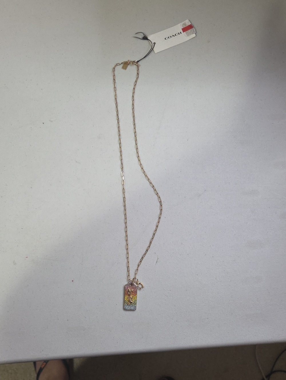 COACH Quilted Signature Enamel Pendent Necklace Gold-Tone
